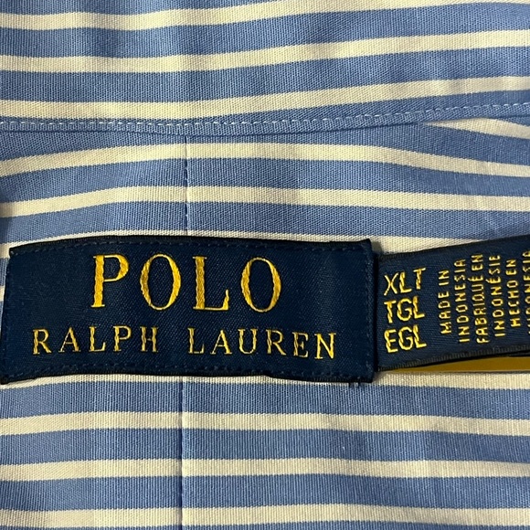 Polo Ralph Lauren mens dress shirt button down long sleeve blue white stripe XLT - Picture 5 of 11